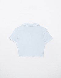 Cooling Button Up Polo Collared Fitted Cropped Top