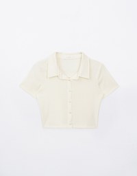 Cooling Button Up Polo Collared Fitted Cropped Top