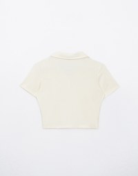 Cooling Button Up Polo Collared Fitted Cropped Top