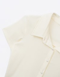 Cooling Button Up Polo Collared Fitted Cropped Top