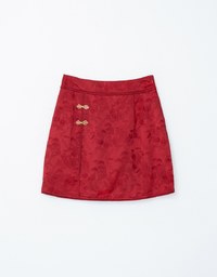 Qipao SKORT Bottom Satin Cheongsam Mini Short Skirt With Golden Clasps( Underpants & Elastic Waistline)