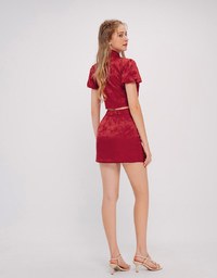 Qipao SKORT Bottom Satin Cheongsam Mini Short Skirt With Golden Clasps( Underpants & Elastic Waistline)