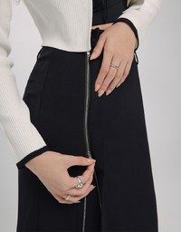 Hidden Placket Double Zipper Slit Long Skirt