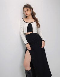 Hidden Placket Double Zipper Slit Long Skirt