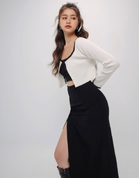 Hidden Placket Double Zipper Slit Long Skirt