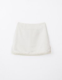 Satin Spliced Mini Skirt With Laced Hem