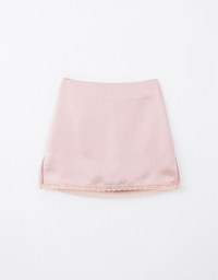 Satin Spliced Mini Skirt With Laced Hem