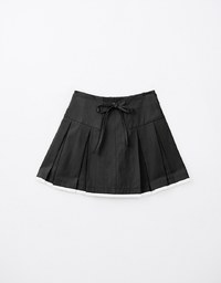 Heavyweight Patchwork Drawstring Pleated Mini Skirt