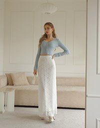 Lace Embroidered Maxi Skirt With Elastic Waistline