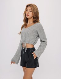 Concealed Placket Faux Leather Shorts