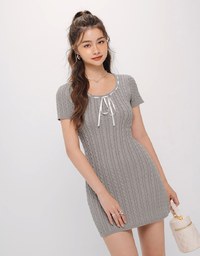 Cable Knit Bodycon Mini Dress with Bow