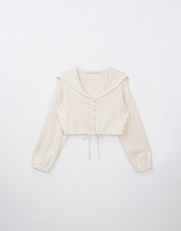 Sailor Collar Neck Drawstring Button Up Top