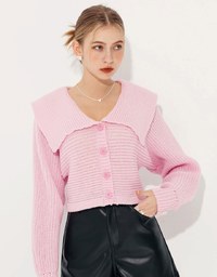 Sailor Collar Neck Button Up Knitted Jacket