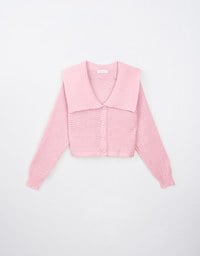 Sailor Collar Neck Button Up Knitted Jacket