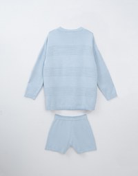 2 Piece Sweater Long Sleeve Ribbed Knit Tops and Drawstring Shorts Set Wear