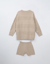 2 Piece Sweater Long Sleeve Ribbed Knit Tops and Drawstring Shorts Set Wear