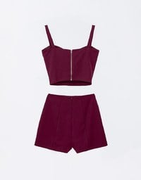 Solid Color Sleveless Tank Top And Split Skorts Set Wear