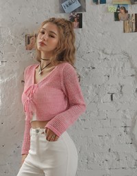 Eyelet Lace-Up Knit Top