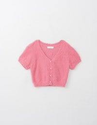 Fluffy Faux Fur Heart Button Knit Top