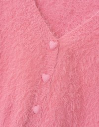 Fluffy Faux Fur Heart Button Knit Top