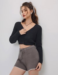 Corset Ribbed Tie Front Knit Top