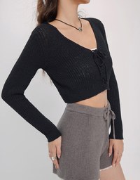 Corset Ribbed Tie Front Knit Top