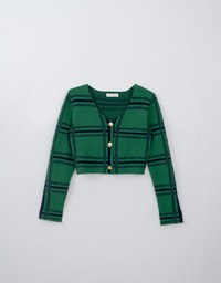 Long Sleeve Retro Plaid Button Front Knit Cardigan