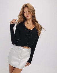 Ruffle Lace Trim Strappy Knit Top