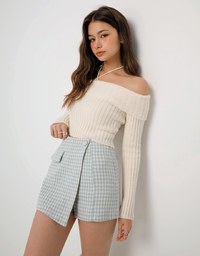 Tweed Houndstooth Checkered Skorts