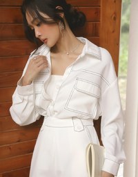 Edgy Stitching Button Down Collar Blouse