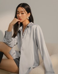 Satin Casual Long Sleeve Button Up Blouse