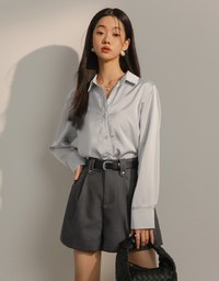 Satin Casual Long Sleeve Button Up Blouse