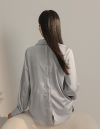 Satin Casual Long Sleeve Button Up Blouse