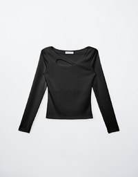 Asymmetrical Hollow Out Long Sleeve Top