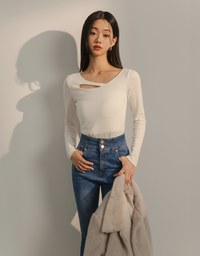 Asymmetrical Hollow Out Long Sleeve Top