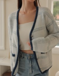 Soft Mohair Checkered Button Up Jacket