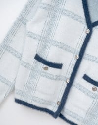 Soft Mohair Checkered Button Up Jacket