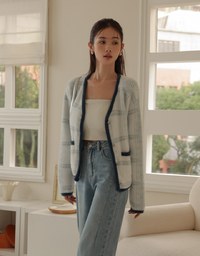 Soft Mohair Checkered Button Up Jacket