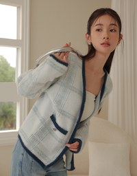 Soft Mohair Checkered Button Up Jacket