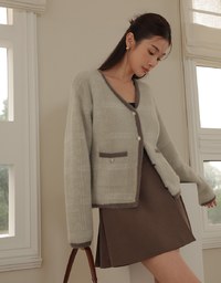 Soft Mohair Checkered Button Up Jacket