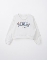 Printed Long Sleeve Sweatshirt With Floral Embroidery