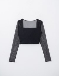 Sweetheart Neck Mesh Patchwork Padded Top