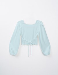 Elegant Square Neck Pearl Button Tie Back Top