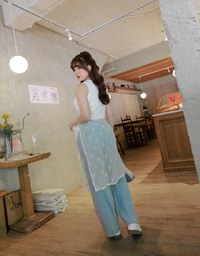 Korean Lace Bowknot Mesh Lap Over Skirt