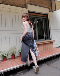 Side Strap Cargo Slit Straight Long Skirt