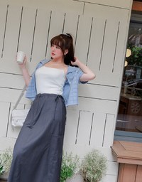 Side Strap Cargo Slit Straight Long Skirt