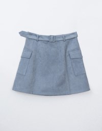 Faux Suede Double Pocket Mini Skirt (With Belt)