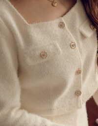 Square Neck Woolen Jackey With Gold Heart Buttons