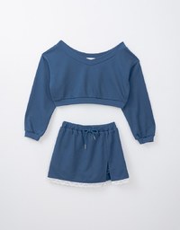 Classic Long Sleeve Cotton Sweatshirt With Lace Hem Skorts Set Wear