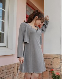 Ruffled Hem Mini Dress with Long Sleeve Cardigans Set Wear